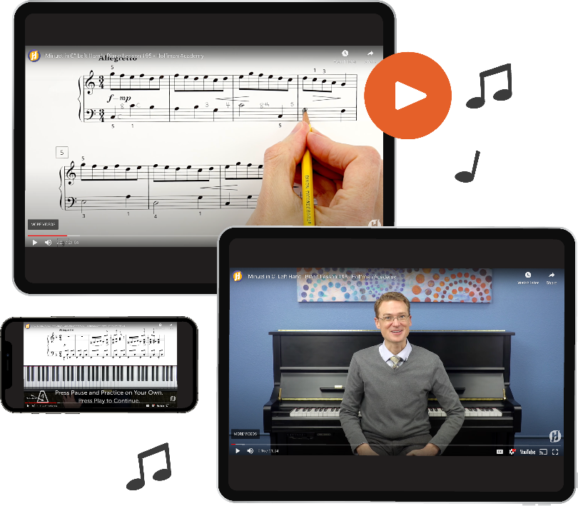 Learning to play piano with video lessons.